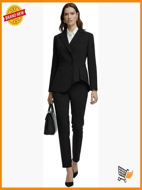 2-Piece Peplum Blazer & Pants Set for Office Work Interviews